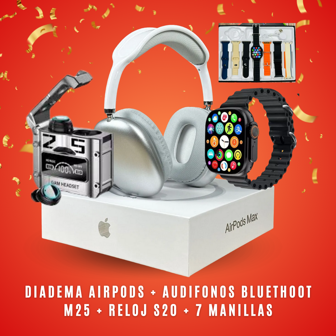 DIADEMA AIRPODS 2.0+ AUD M25 + RELOJ S10